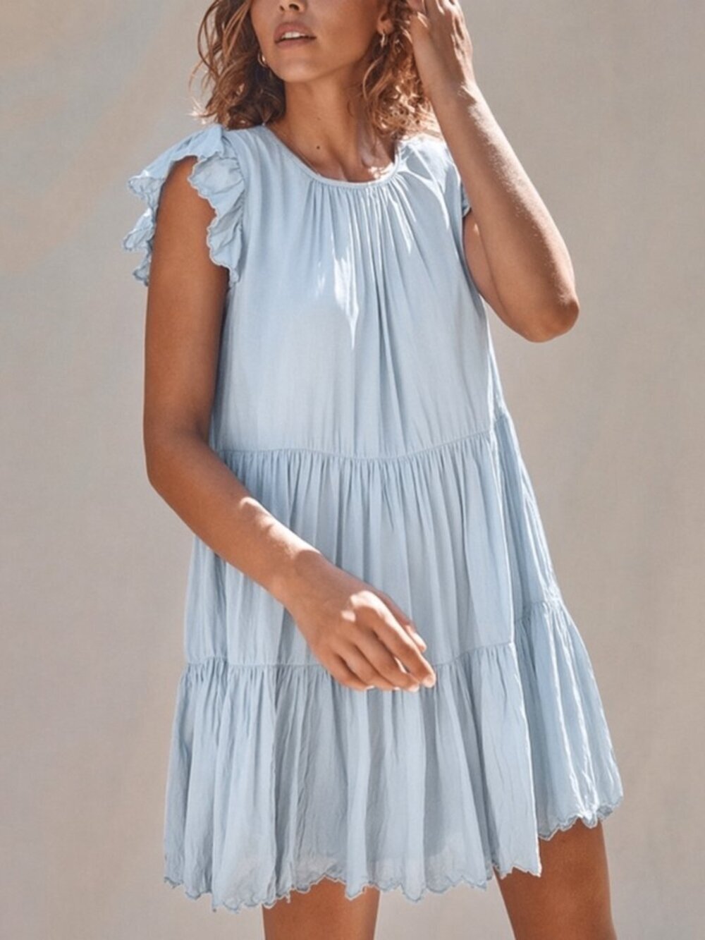 Aritzia Wilfred La Boheme Sidonie Ruffled Scalloped Dress Blue Size Small